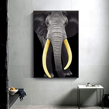 DIARQT Cuadros Decorativos Elefante Blanco y Negro Moderno con Lienzo