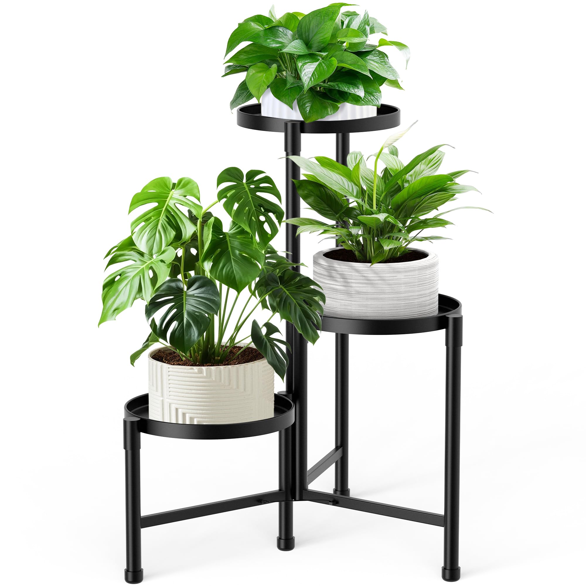 Photo 1 of JOPBENG 3 Tier Corner Plant Stand Indoor Outdoor, Metal Plant Shelf with 10 Inch Wide Tray,Flower Pot Display Holder Iron Rack Organizer Stand for Living Room Office Garden Patio Balcony Black