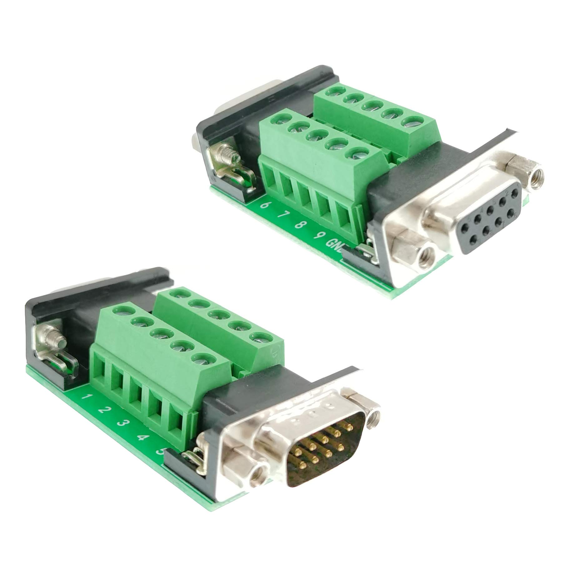 BUELEC DB9 Female and Male Connector in One Breakout Board,RS232/RS485/CAN/RS422 with DB9 Connector to Terminal Board Signal Module