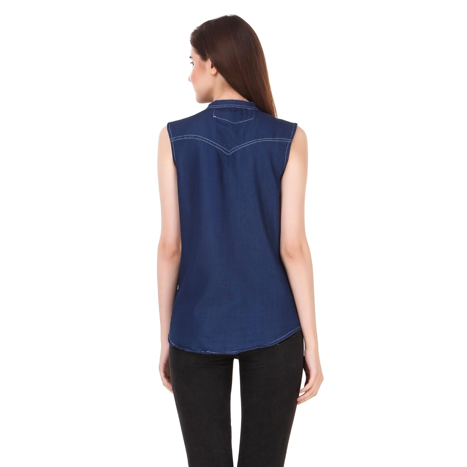 clo clu blue mandarin collar embroidered washed denim casual shirt