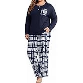 FLYCURVY Women's Pajama Sets 2 Piece Long Sleeve Sleepwear Soft Pj Set Loungewear Plaid Pjs with Pockets