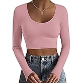Ekouaer Long Sleeve Crop Tops for Women Scroop Neck Lightweight Basic Base Layer Thermal Undershirts Shirts