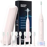 Electric Toothbrush for Adults and Kids Rechargeable Sonic Toothbrush with 5 Modes 2-Min Smart Timer IPX7 Waterproof 40,000 VPM Motor with 8 Brush Heads & Travel Case (White)