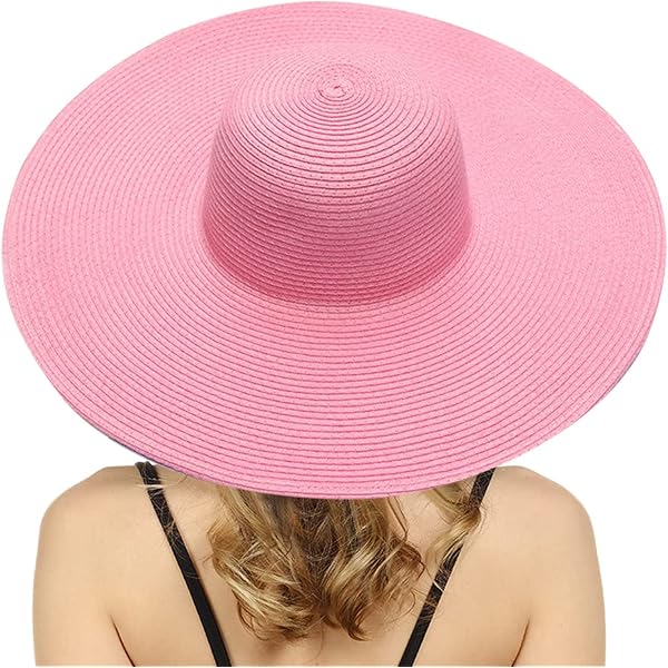 Womens Straw Sun Hat with Pom Pom Trim | Adjustable Foldable  display picture 3