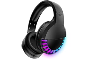 Wireless Bluetooth Headphone with Noise Cancellation HiFi Stereo Sound Mic Deep Bass Protein Earpad Rainbow RGB Backlight Rec