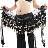 Wuchieal Women's Belly Dance Hip Scarf, Sweet Belly Dance Skirt Wrap Performance Bling Sequins Coins, Belly Dance Costume