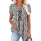 BETTE BOUTIK Womens Summer Tops Corded Short Sleeve Tunic Shirts Pleated Crewneck Corded Tops Blouses S-3XL