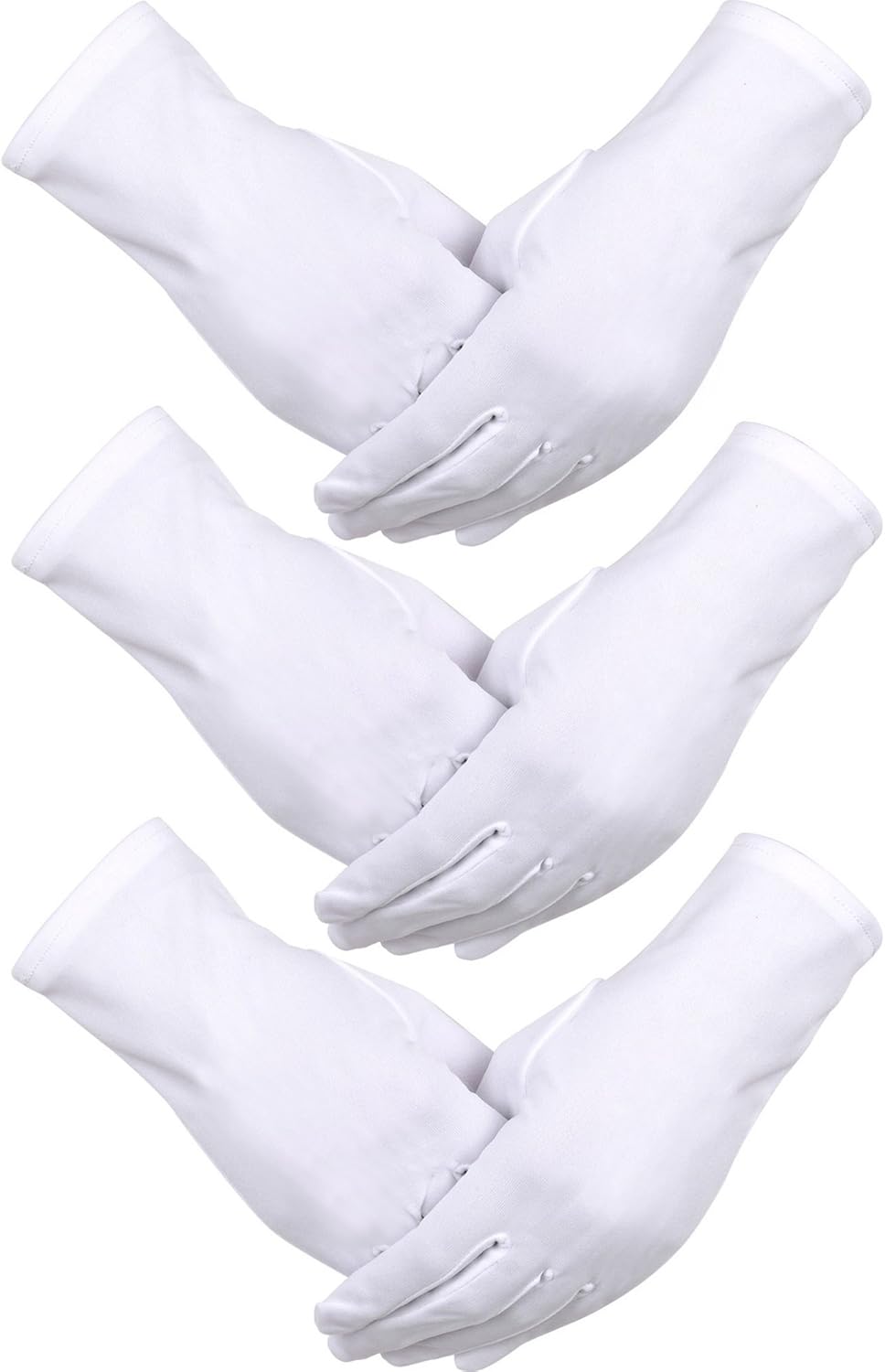 Sumind 3 Pairs Nylon Gloves White Parade Costume Gloves for Police Formal Tuxedo Honor Guard and Special Occasions (Smooth Design): Clothing