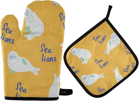 Amazon Akiraki 鍋つかみ オーブンミトン 耐熱 オーブングローブ アザラシ イエロー 黄色 かわいい 海豹 鍋敷き 耐熱ミトン キッチン用品 北欧 厚手 断熱 バーベキュー q クッキング 鍋つかみ ミトン オンライン通販