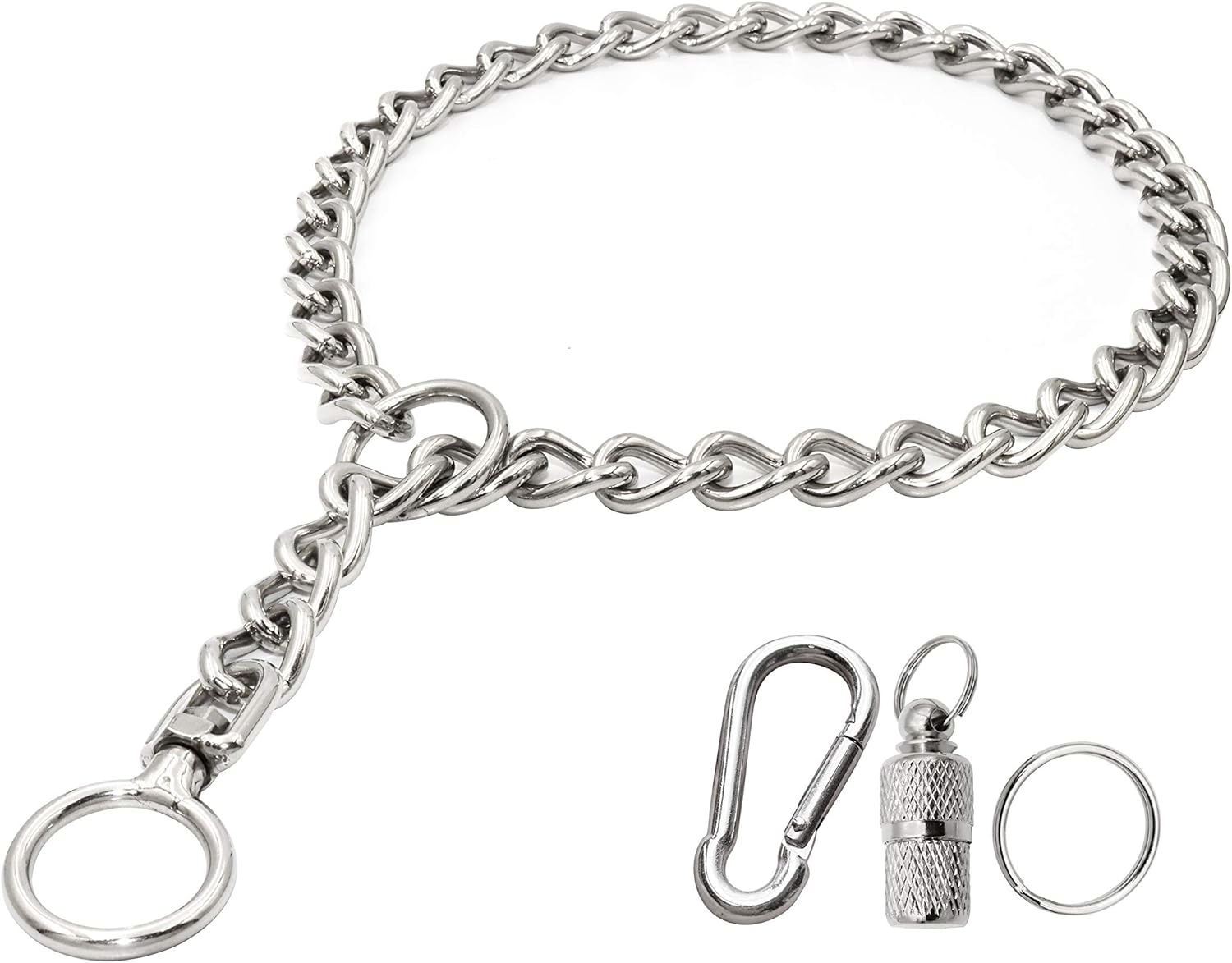 Dog Chain Training Metal Choke Collar with Ring, Buckle and Pet ID Tag