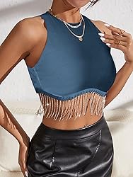 Milumia Women Party Crop Tank Tops Rhinestone