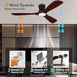 Hoenofly 52” Smart Wood Flush Mount Ceiling Fans