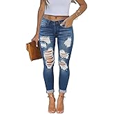 KUNMI Women's Skinny Ripped Trendy Jeans Distressed Stretchy Denim Pants