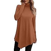 JUSTFASHIONNOW Turtle Neck Shirts for Women Long Sleeve Tunic Tops to Wear with Leggings Dressy Casual Fall Clothes 2025
