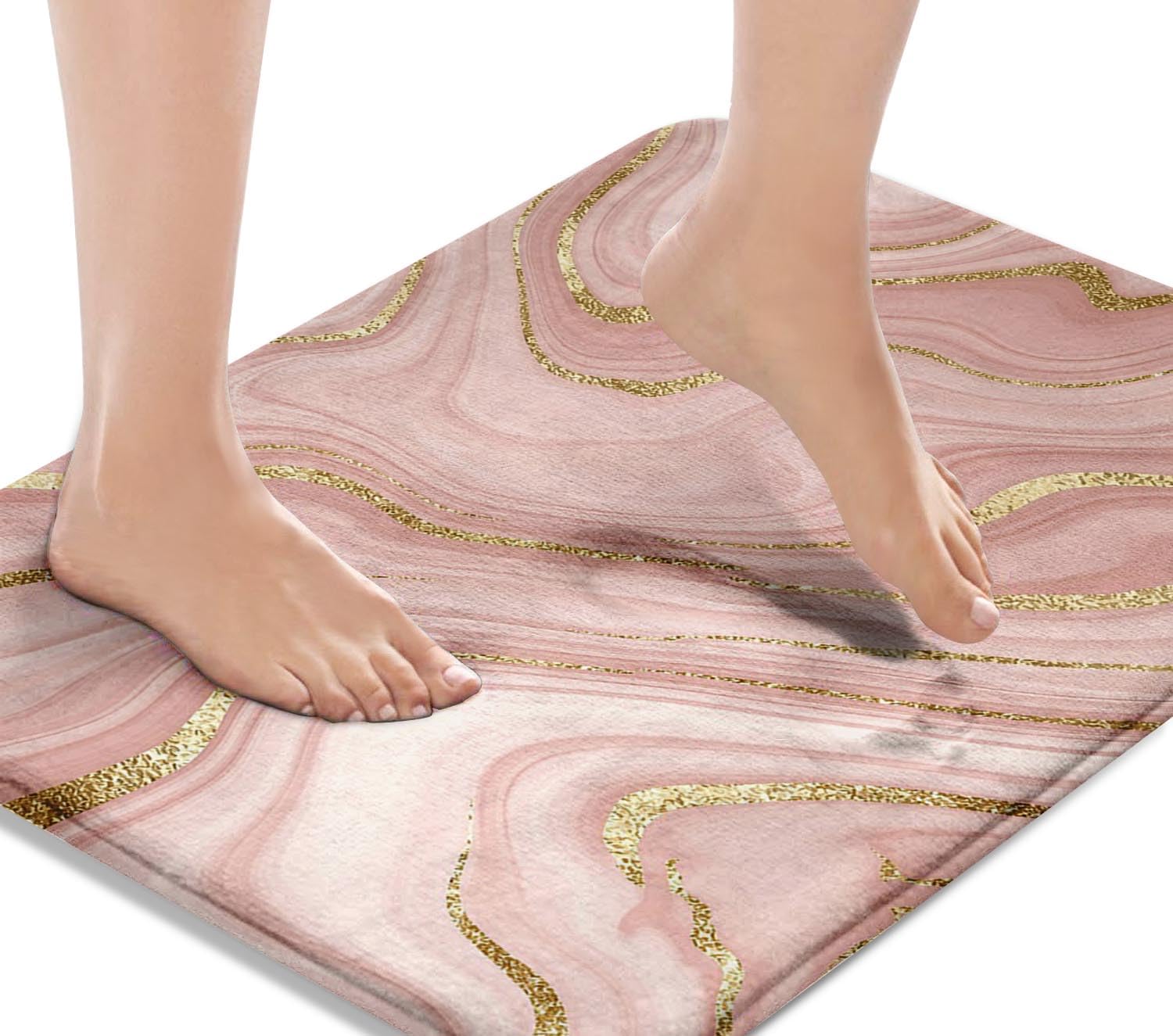 Britimes Marble Pink Bath Mat for Bathroom Washable Floor Rug Carpets Floor Mat Bathroom Decorations 16x24 inches for Kitchen Indoor