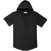 Dubinik®Short Sleeve Hoodie Lightweight Soft Cotton Moisture Wicking Kangaroo Pocket Short Sleeve Hoodie For Men