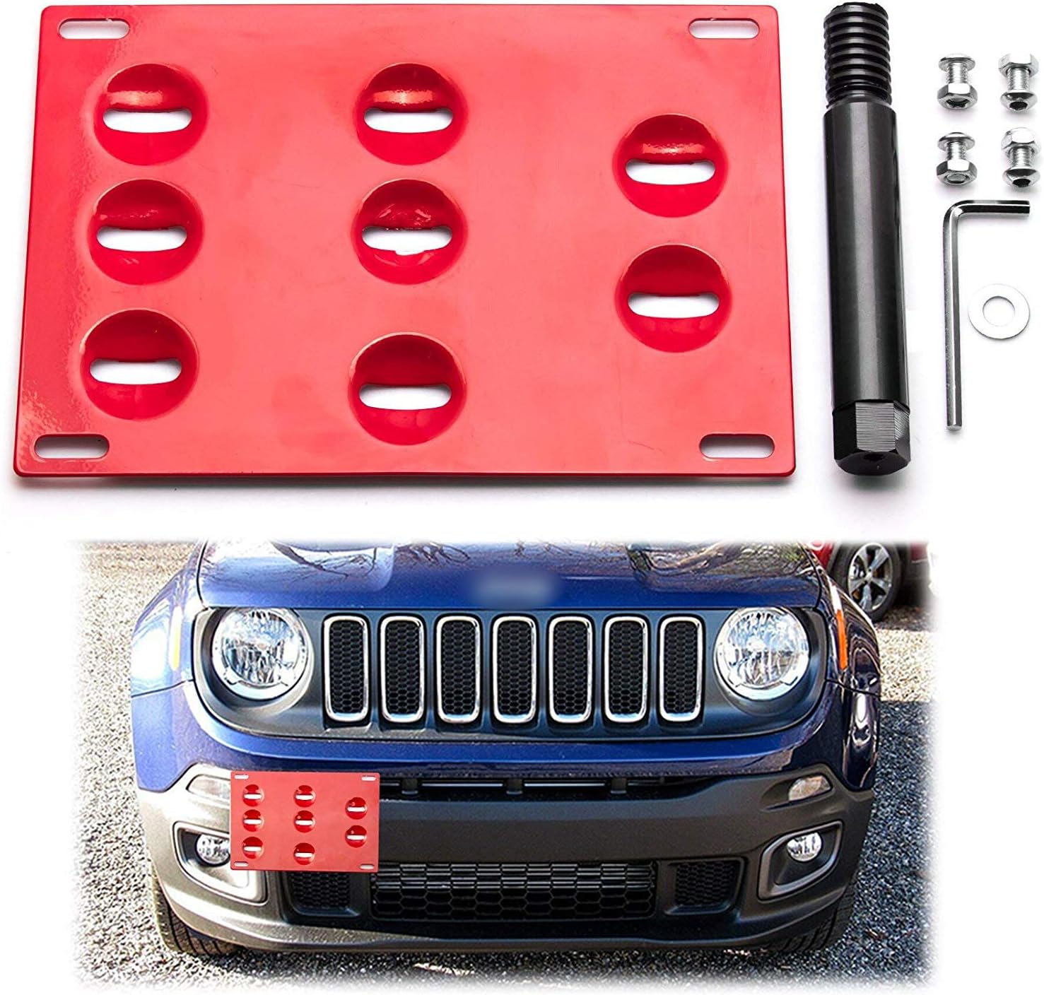 Xotic Tech Red Front Bumper Tow License Plate Mount Bracket