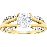 Jewels By Lux 14Kt Yellow Gold Womens Cubic Zirconia Polished Finish Bridal Anniversary Engagement Wedding Ring
