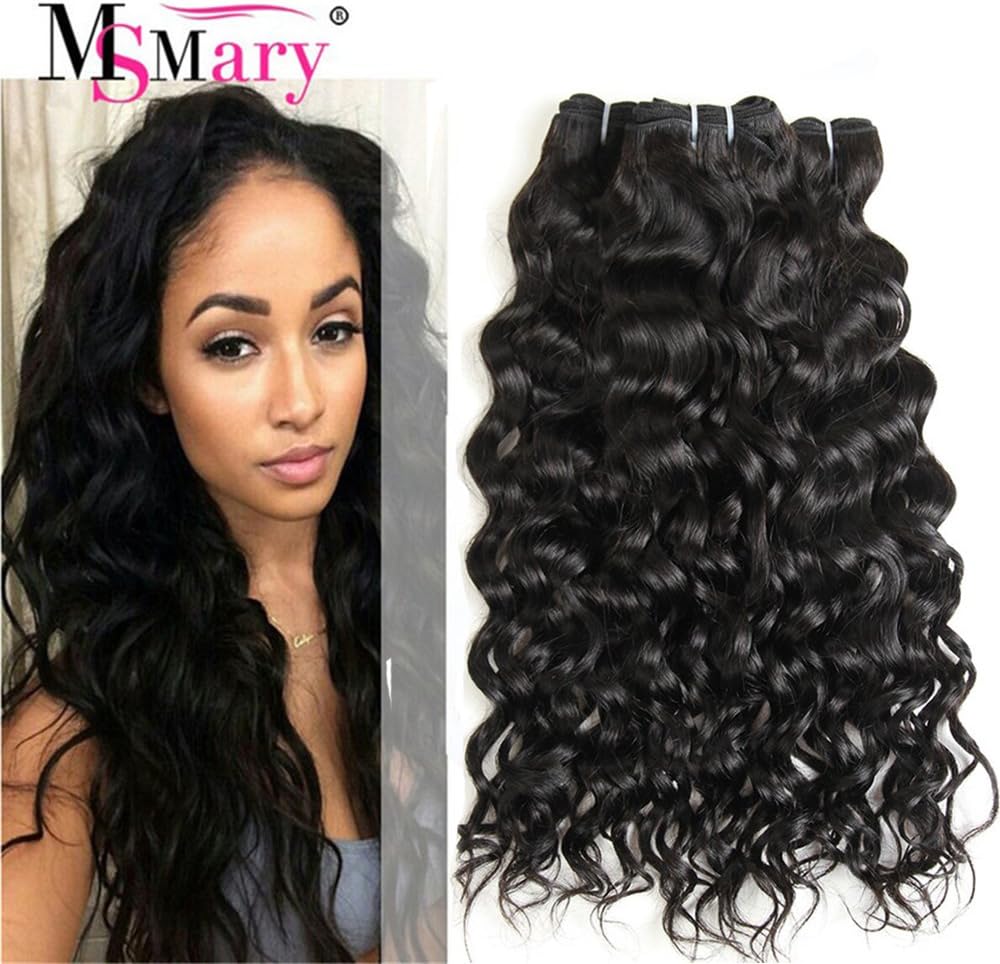 Ms Mary Hair Brazilian Water Wave Hair 3 bundles Mixed Length 14 14 14inches Grade 7a Hair braiding Brazilian Hair Tangle free 1b Natural Black Color