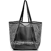 Beach Bags for Women, Summer Travel Mesh Tote Bag with Large Inner Pocket, Sandproof Woven Shoulder Handbag