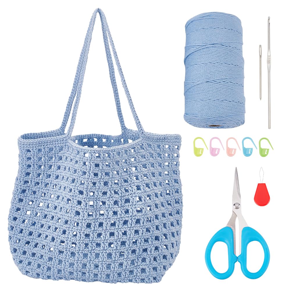 FREEBLOSS Beginner Crochet Kit Crochet Bag Making Kit DIY Crochet Shopping Bag Kit Crochet Set for Adults with Instructions Crochet Bag for Shopping Daily Use