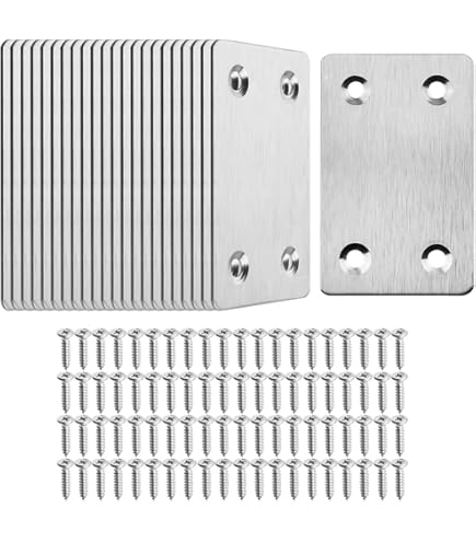 JENSWILL 30pcs Flat Mending Bracket Plate Straight Corner Brace 80X40X2MM(3.15"X1.57"),Heavy Duty 304 Stainless Steel For Furniture Repair With 180 Screws