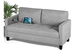 STHOUYN Comfy Loveseat Sofa Small Grey Couch Small Spaces, Small Love Seat Bedroom, Mid Century Modern Couches Living Room Dorm Office, 2 Seater Tufted Sofas, 57”W (Light Grey (Love seat))