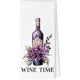 MZKZCHFE Purple Floral Wine Bar Kitchen Towels, Wine Lovers Gifts for Women Men Dish Tea Towels, Bartender Gifts Hand Towel for Kitchen Bar Cart Decor, 16x24 Inches
