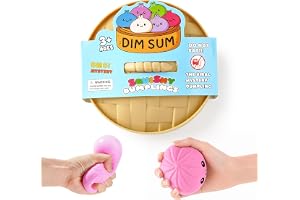 Dumpling Squishies,闪光饺子神秘盒,彩色饺子压力球解压感官玩具,带食物蒸锅的长筒袜填充物弹性桌面玩具(粉色)