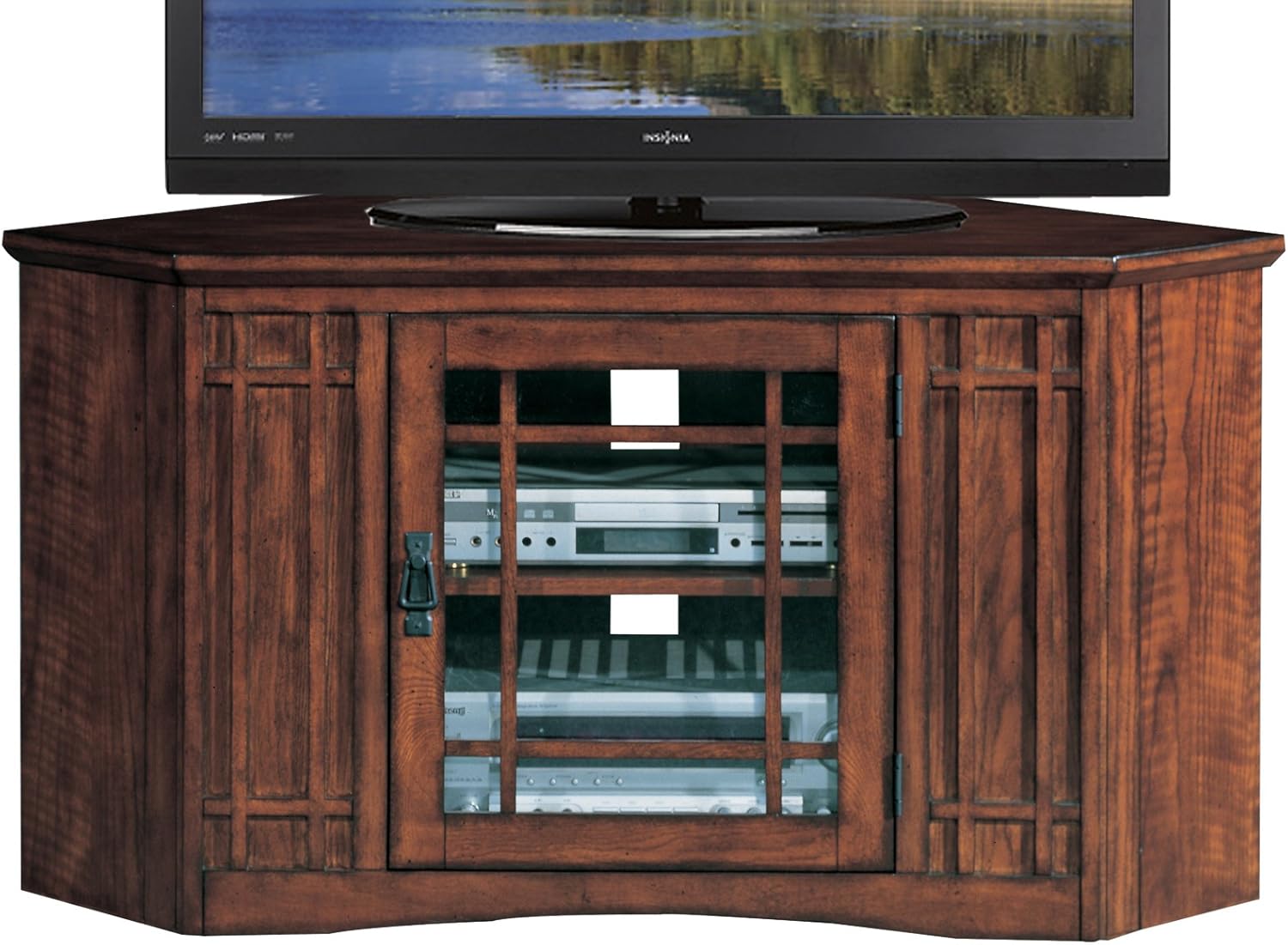Best Oak Tall Curve Corner Tv Stand, Medium