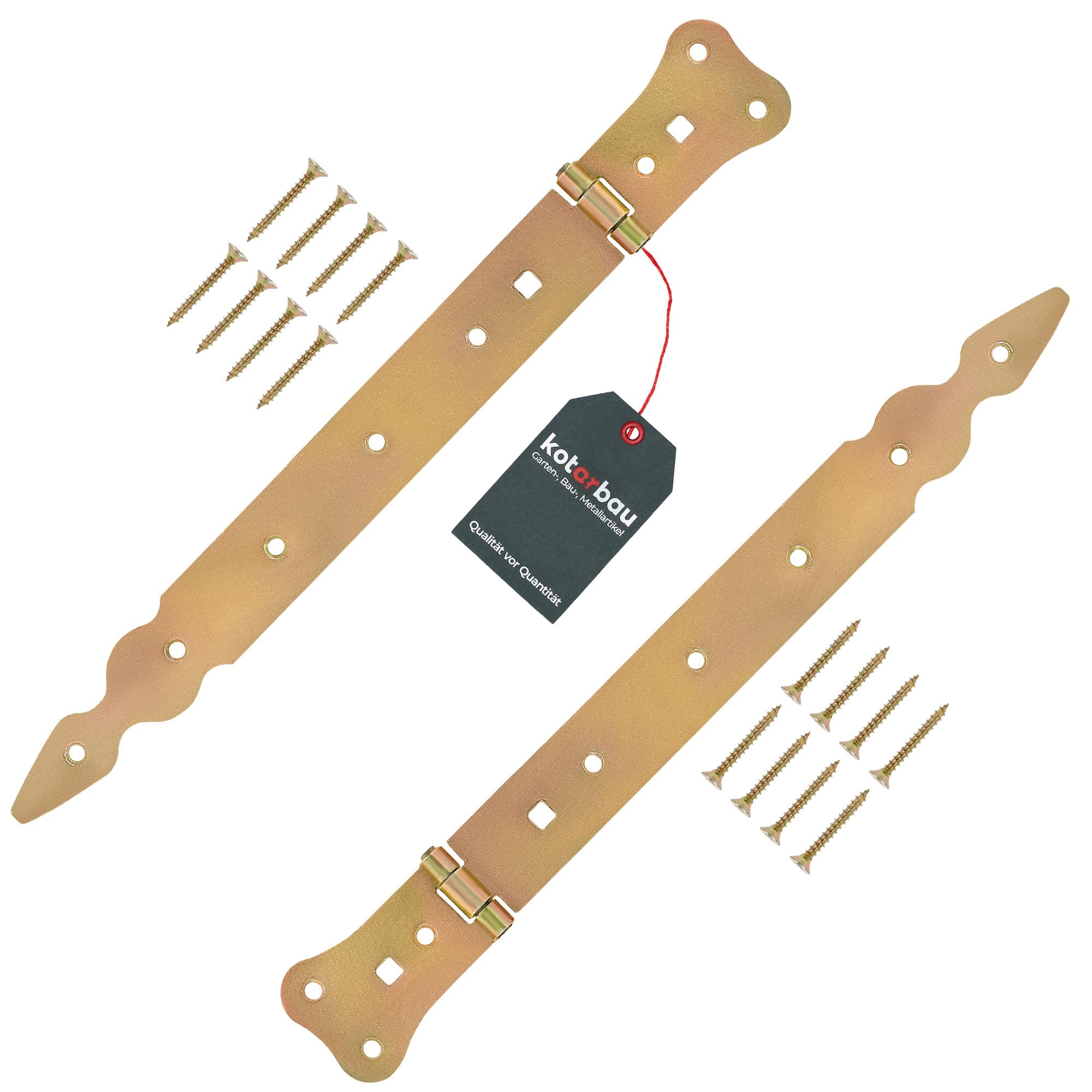 Kotarbau® Set of 2 Shutter Hinges, 300 mm, Gate Hinge, Door Hinge, Throw Hinge, Cross Hinge, Gold Galvanised, Rustproof, Garden Gate Hinge, Building Fittings, Robust