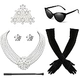 Zivyes Audrey Hepburn Costume Breakfast at Tiffany's Decorations 1920s Accessories Vintage Sunglasses Comb Necklace Earrings