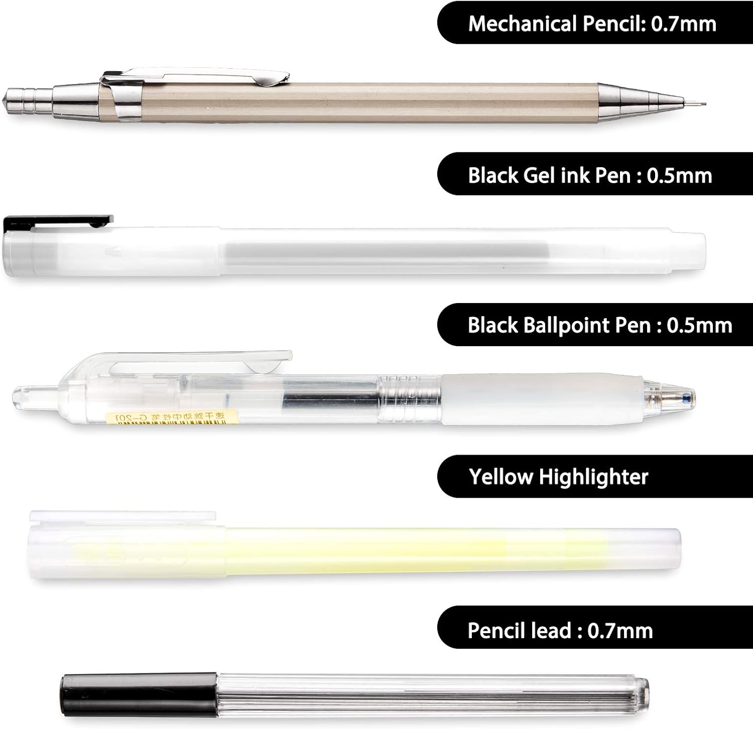 Whaline 10Pcs Japanese Style Pen Set Gel Ballpoint Pen Bag Mechanical Pencil Pencil Lead Correction Tape Sticky Note Rubber Ruler Highlighter Pen for Student Back to School Supplies Office Stationary - Image 3