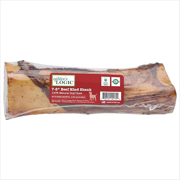 NATURE’S LOGIC BEEF HIND SHANK BONE – 7-8” LONG CHEW – COLLAGEN & PROTEIN SOURCE FOR DOG DENTAL HEALTH & OCCUPATION – CARNIVORE APPROPRIATE RECREATIONAL CHEWING & DENTAL CARE – LARGE HIND SHANK