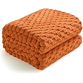 Excervent Flannel Fleece Throw Blanket (50x70 inches), Hexagon Jacquard Decorative Fuzzy Blankets for Household, Camping, and Travel, Super Soft Cozy, Suitable for All Seasons, Burnt Orange