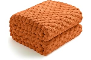 Excervent Flannel Fleece Throw Blanket (50x40 inches), Hexagon Jacquard Decorative Fuzzy Warm Blankets for Kids, Super Soft Cozy, Suitable for All Seasons, Burnt Orange