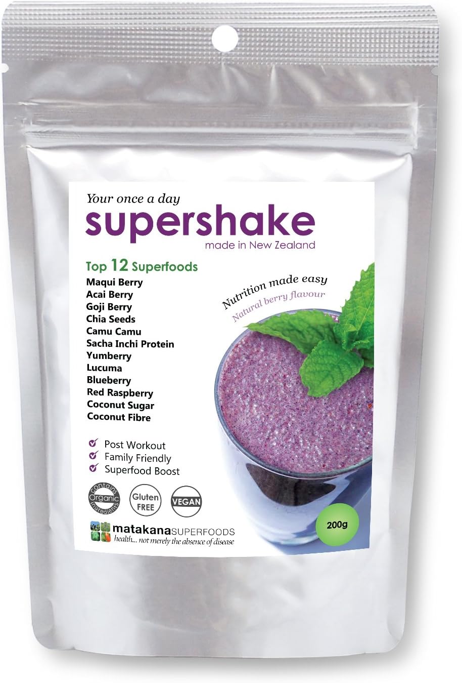 Matakana SuperFoods Supershake top 12 Superfoods Smoothie Formula - Nutrient Dense Natural Berry Shake Triple Pack, 200 x 0.1 Ounces, 7-14 x 3 servings By New Zealands #1 Superfood company