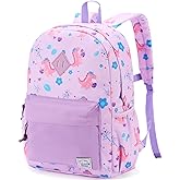 VASCHY Toddler Backpack for Girls, Kids Water Resistant Lightweight Preschool Bookbag Daypack for Children Daycare Light Purple Dinos