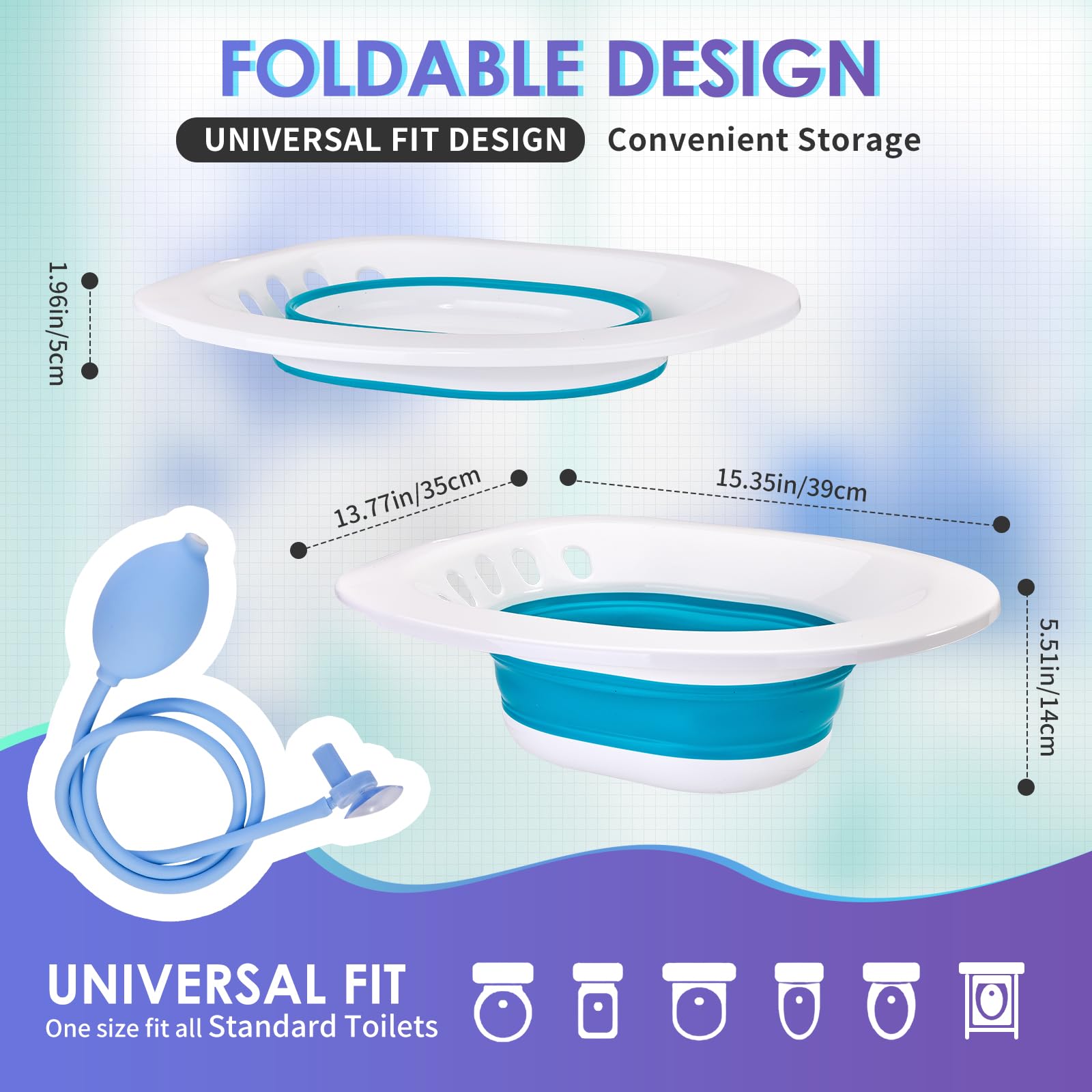 Sitz Bath for Hemorrhoids, Sitz Bath for Toilet Seat, Postpartum Care, Perineum Relief, Sits Bath Kit for Women - Collapsible, Wide Seat, Deeper Bowl - Use w/Sitz Bath Salt