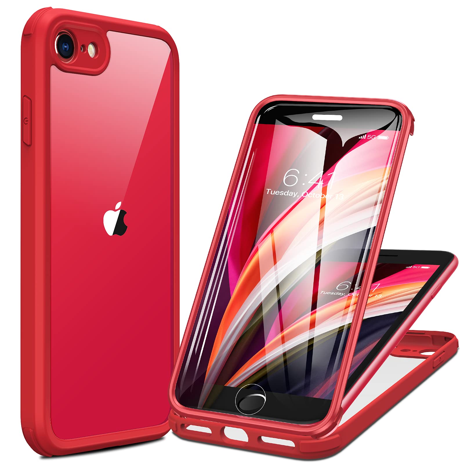 Photo 1 of Miracase for iPhone SE Phone Case 3rd/2nd Generation 2022 2020 Full-Body with Built-in Glass Screen Protector, Heavy Duty 360° Protective Shockproof Bumper Cover for iPhone 8/SE 4.7 Inch, Red