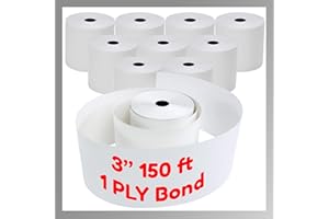 Pokanic 3" x 150' 1 Ply Bond 10 Rolls White Paper Kitchen Receipt POS System Cash Register Compatible with Clover Epson SNBC Star Sam4s Ellix Bixolon Impact Printers SP700 ERC30 34 38 (10 Rolls)