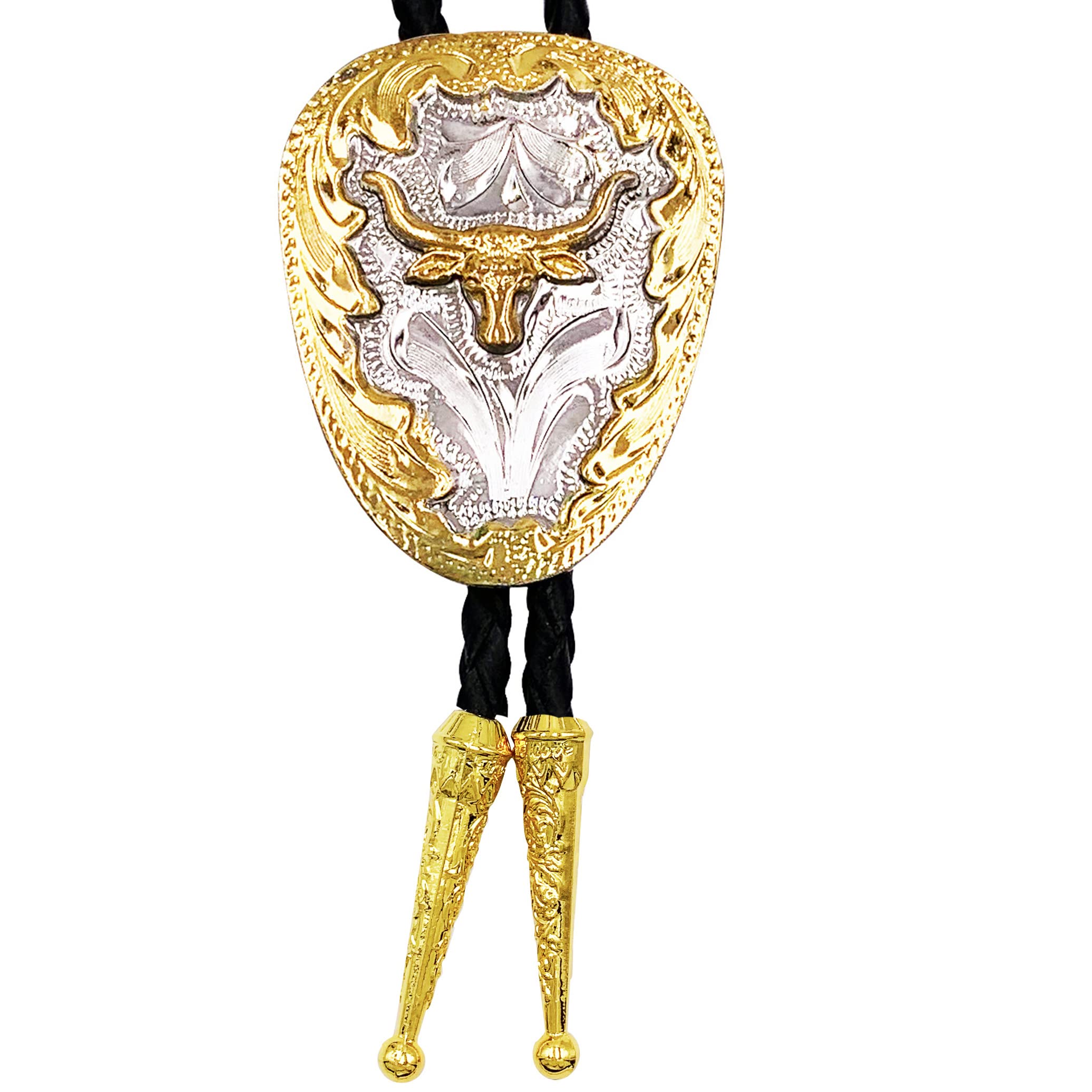 SELOVO Genuine Leather Gold Color Native American Mens Bolo Tie for Boy, Bull 1, Average