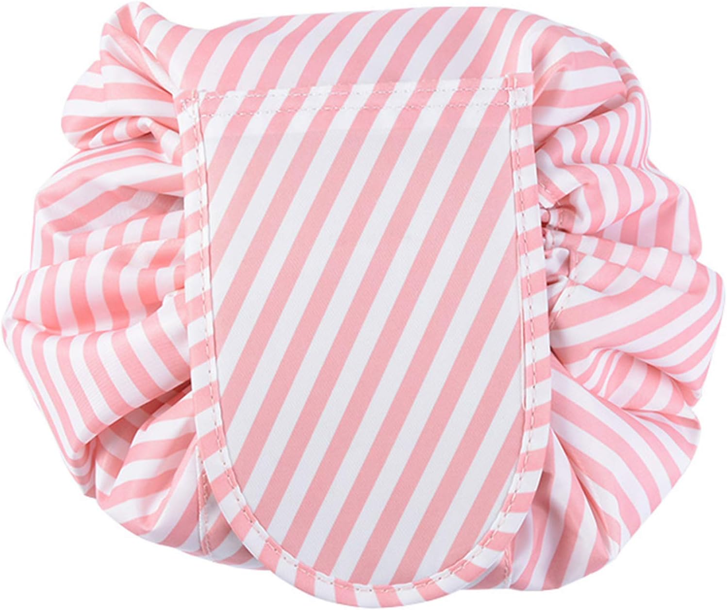 Drawstring Cosmetic Bag, Large Capacity Portable Lazy Makeup Fashion Multifunction Pouch Toiletry Bag Travel Storage Organizer Quick Pack Waterproof for Women and Girls- Pink Stripes