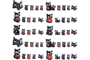 Teenzee 36 pcs Mini Resin Black Cats Variety Tiny Animals Figures Miniature Little Small Cat Figurines Bulk for Micro Fairy Garden Landscape Accessories Hide Crafts Decor Aquarium