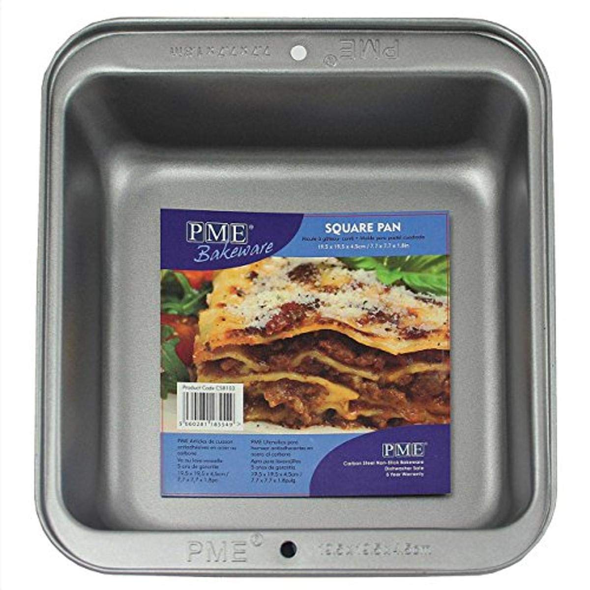 PME CSB103 Carbon Steel Non-Stick Square Pan 8 x 1.8-Inch Deep, Grey