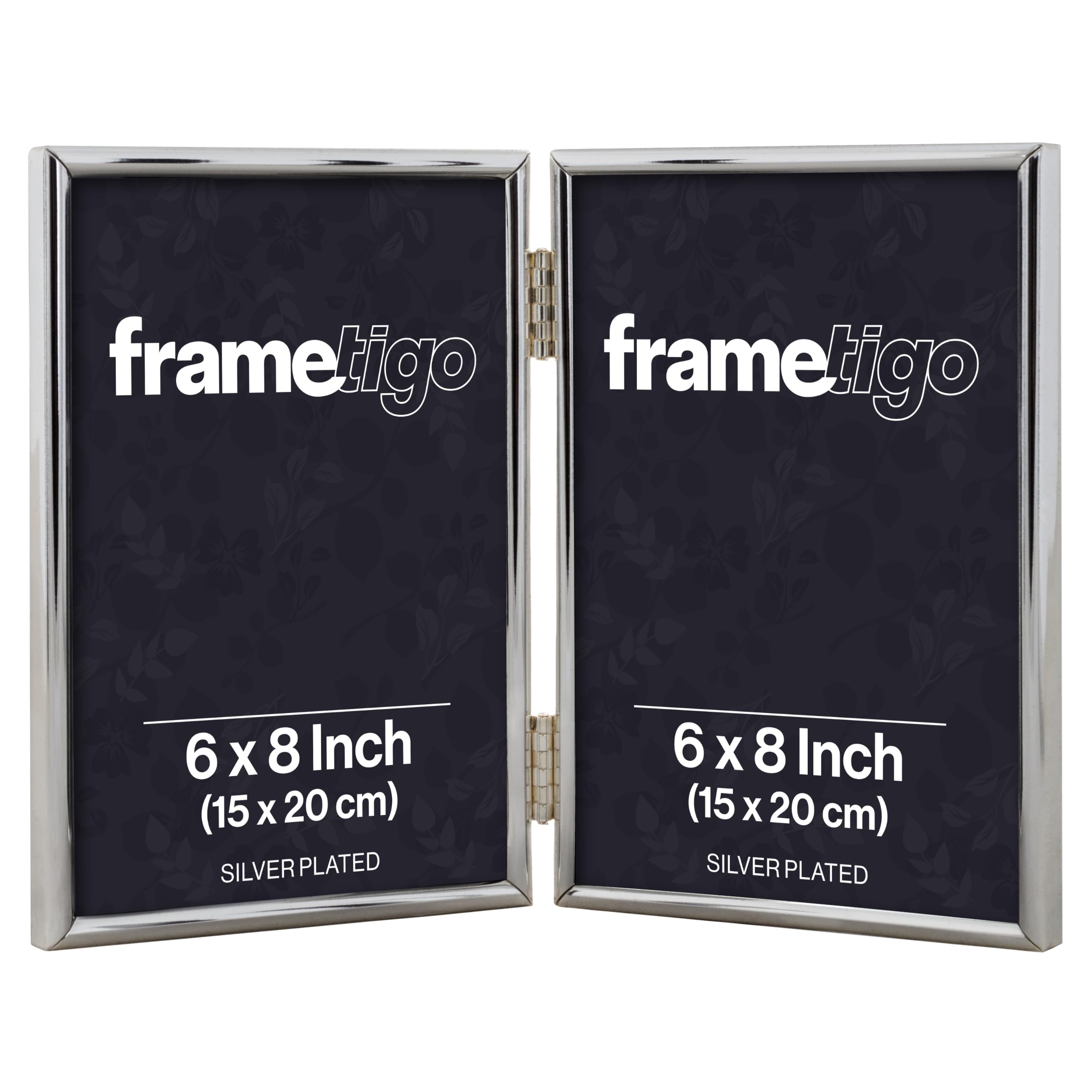 Frametigo - Silver Plated Thin Edge Double Photo Frame, 6"x8" (15x20cm) Photo Size - Portrait Orientation - Modern & Sleek Design - Traditional Silver Picture Frames - Tarnish Resistant