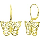 Sterling Silver Butterfly Earrings - Filigree Dainty Drop Dangle Leverback – Dangle Earing for Women - Sterling Silver Earrings for Women