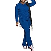 PINSV Womens 2 Piece Outfits Casual Sets Long Sleeve Top and Flare Pants Lounge Sets Tracksuit