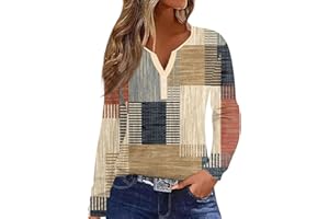 COTECRAM Womens Long Sleeve Tops Dressy Casual V Neck Tee Shirts 2024 Fall Fashion Trendy Button Down Tunic Blouses