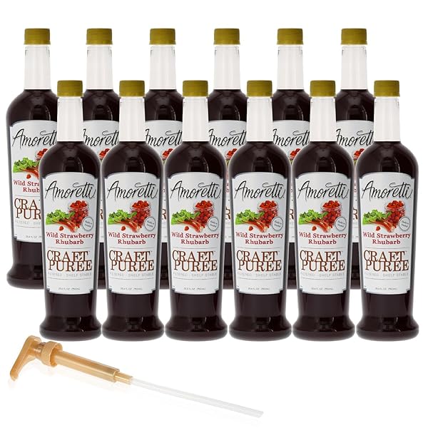 AMORETTI – WILD STRAWBERRY RHUBARB CRAFT PUREE 9 LBS, PERFECT FOR FLAVORING COCKTAIL, BREWING, BEER, WINE, ALCOHOLIC BEVERAGES, AND MOCKTAIL, DRINK MIX, MIXERS, REAL FRUIT, NO PRESERVATIVES